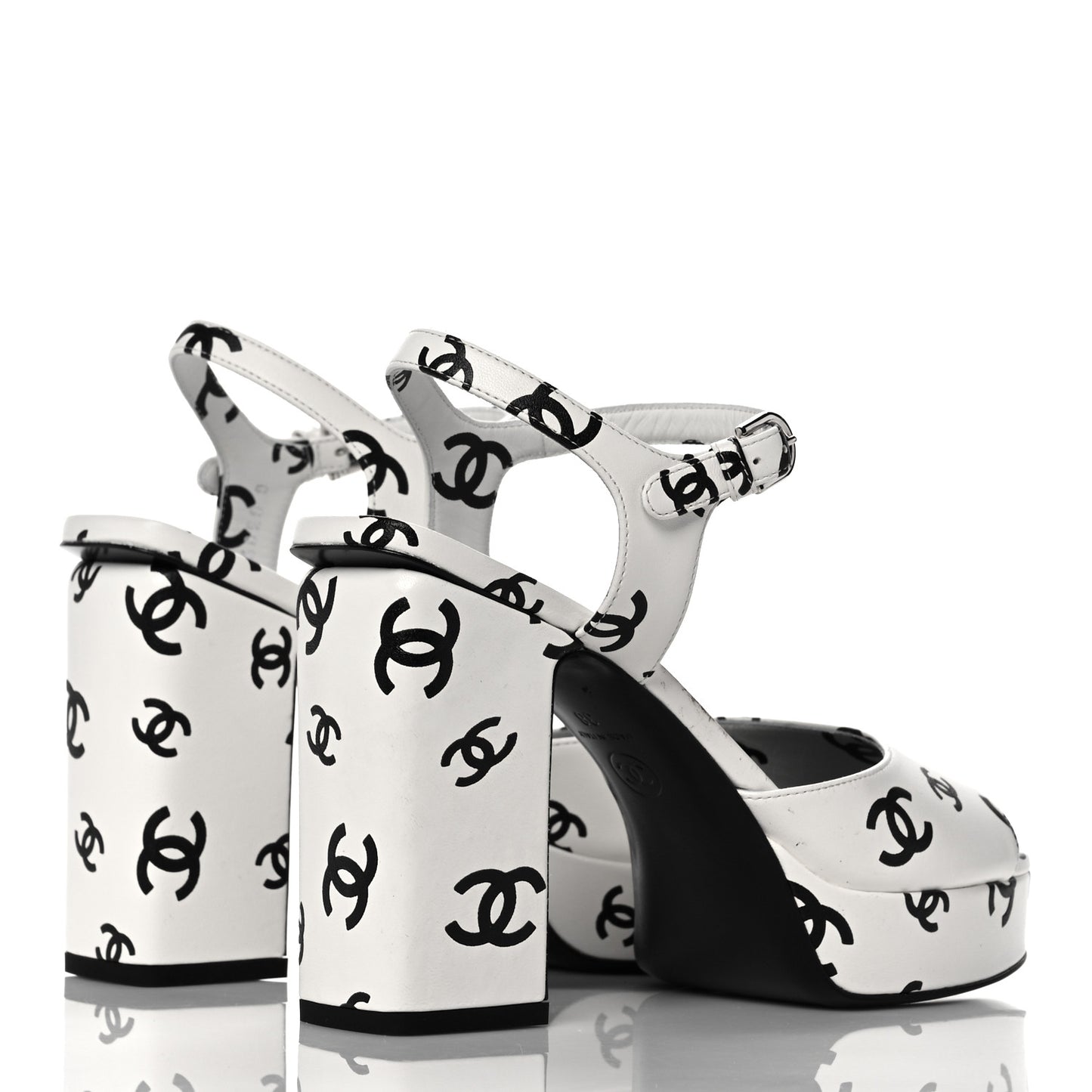 Printed Lambskin Coco Beach Platform Sandals 38 White Black