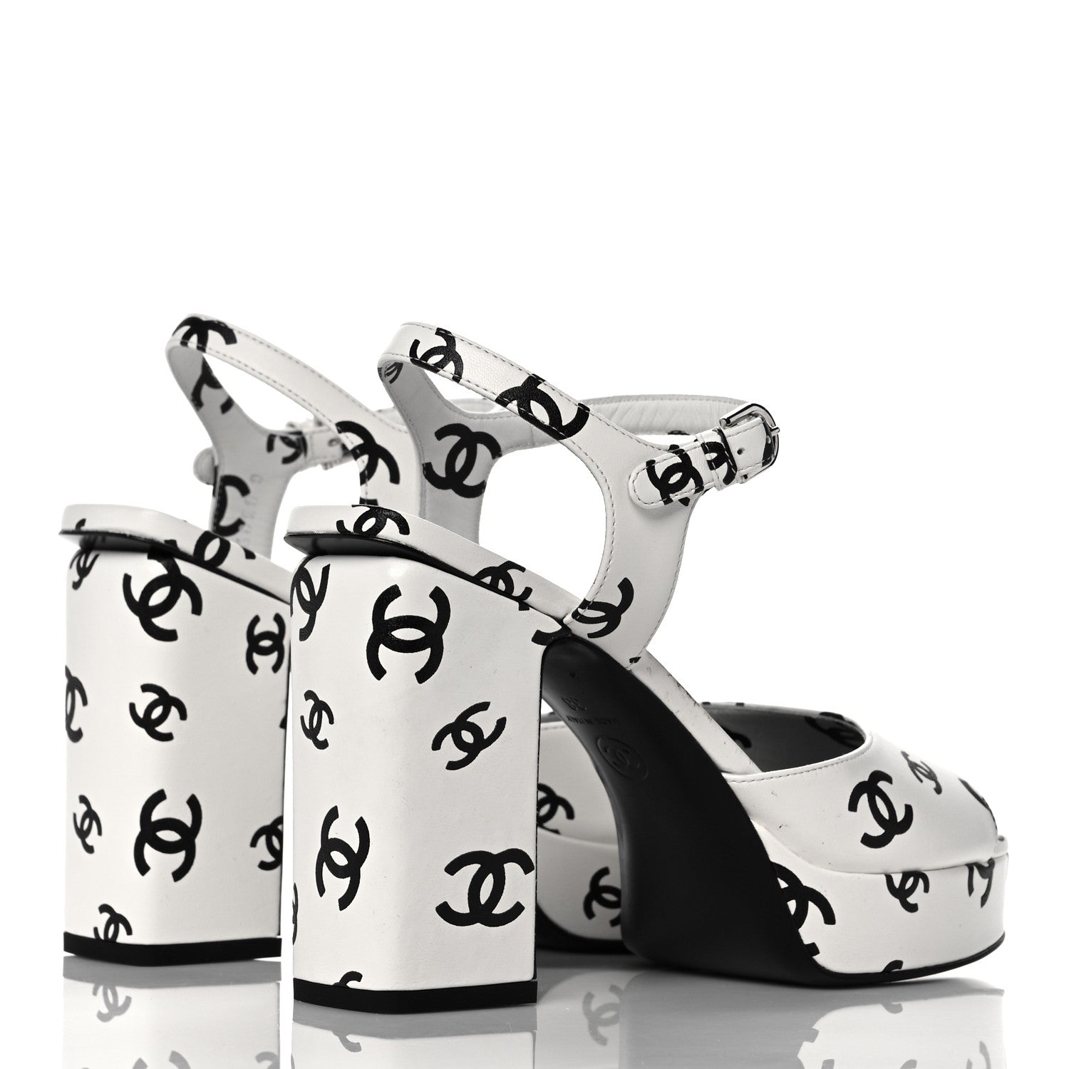 Chanel Printed Lambskin Coco Beach Platform Sandals 38 White Black 4 of 11
