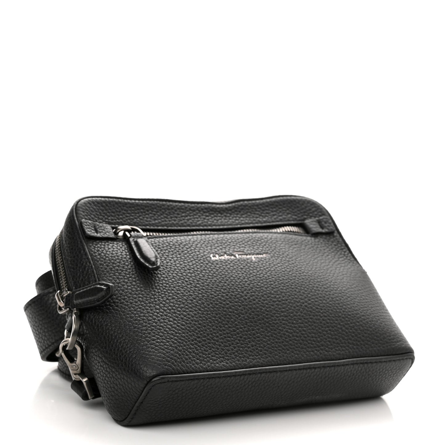 Grained Calfskin Zip Around Convertible Bag Black