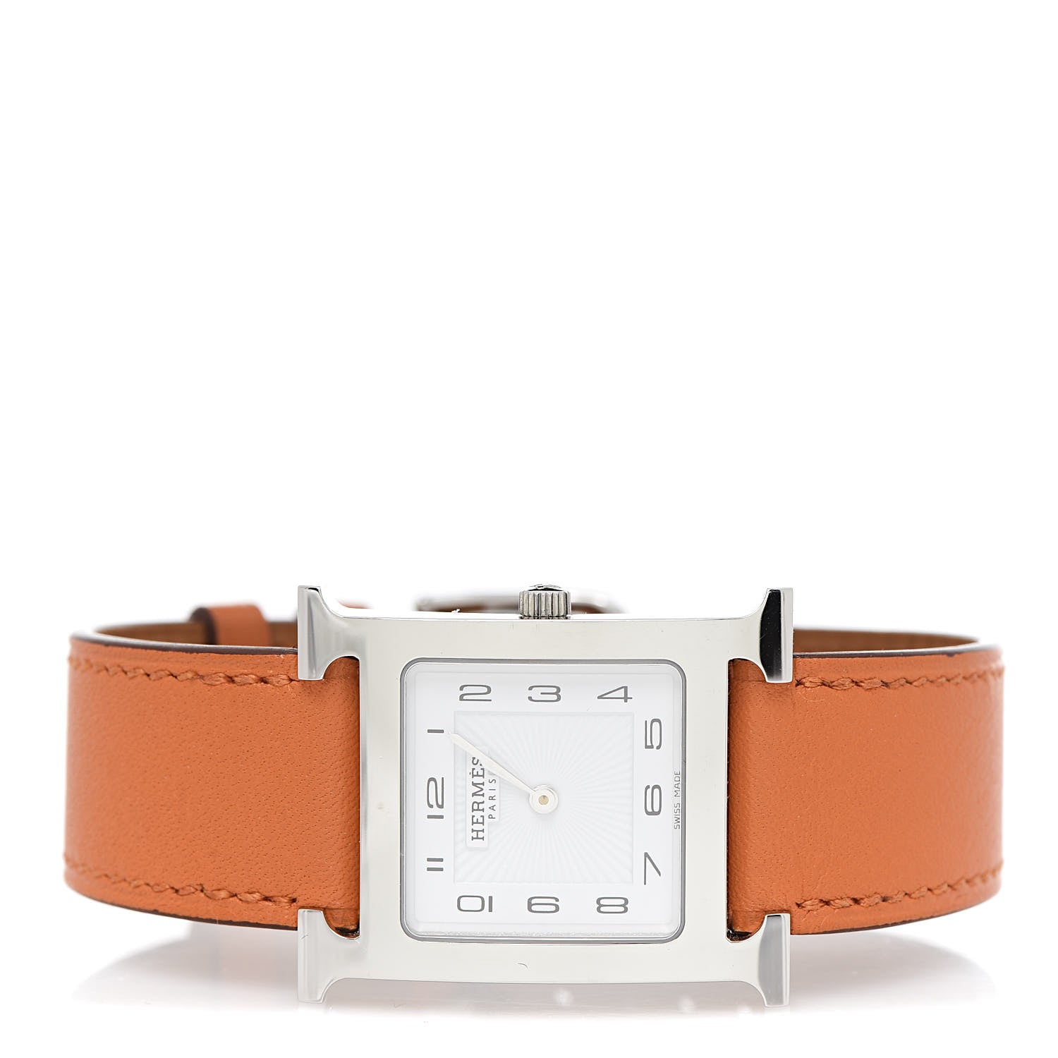 Hermes Stainless Steel Swift 26mm Heure H Hour Quartz Watch Orange 4 of 8