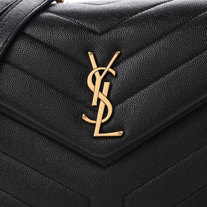 Saint Laurent Grain de Poudre Calfskin Y Quilted Monogram Small Loulou Chain Satchel Black 11 of 12