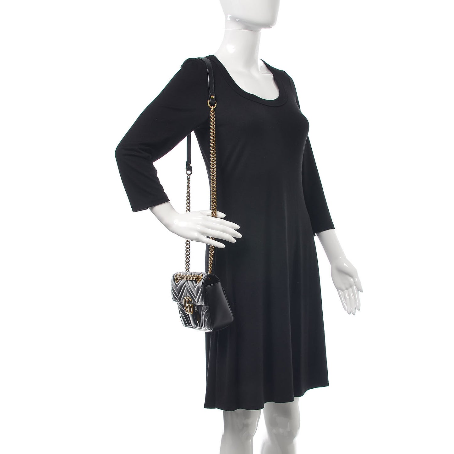 Calfskin Matelasse Mini GG Marmont Shoulder Bag Black