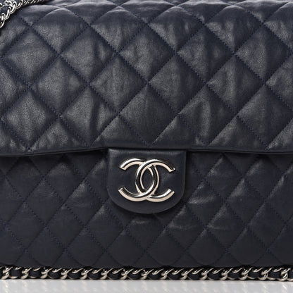 Chanel Washed Lambskin Quilted Chain Around Maxi Flap Dark Navy Blue 10 of 10