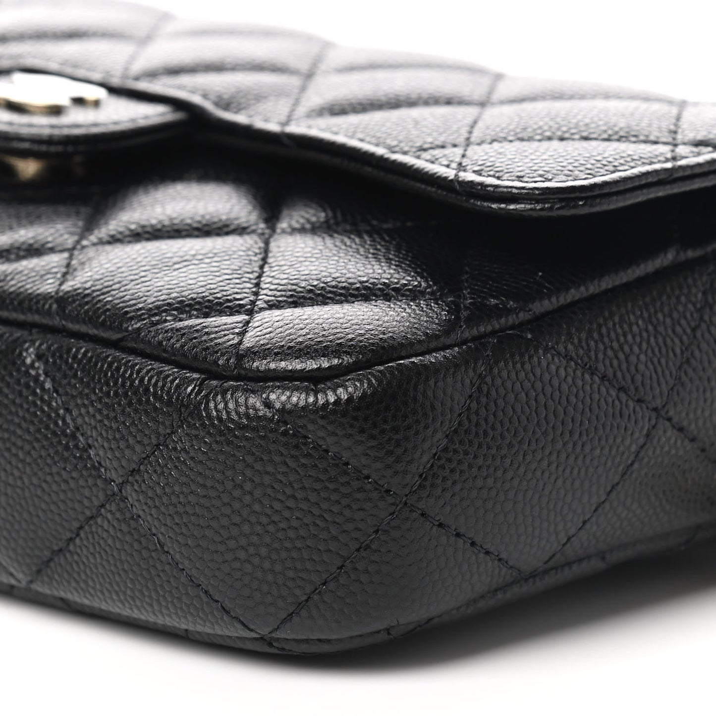 Caviar Quilted Flap Phone Holder With Chain Black