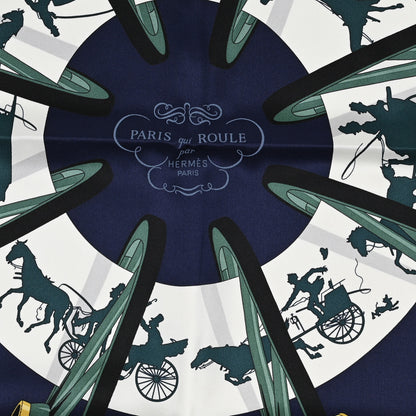 Hermes Silk Paris Qui Roule Scarf 70 Bleu Marine White Vert Cypress 2 of 3