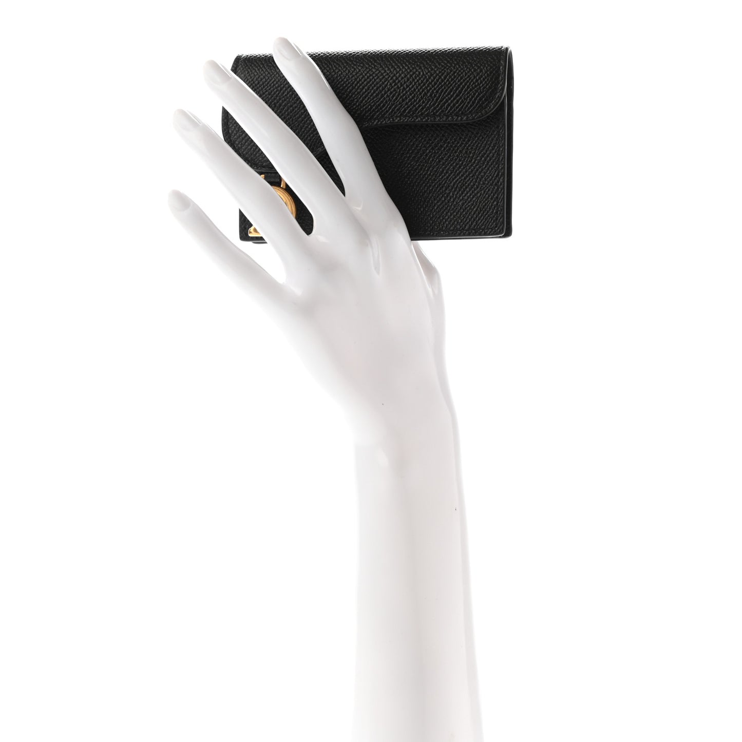 Grained Calfskin Saddle Card Holder Black