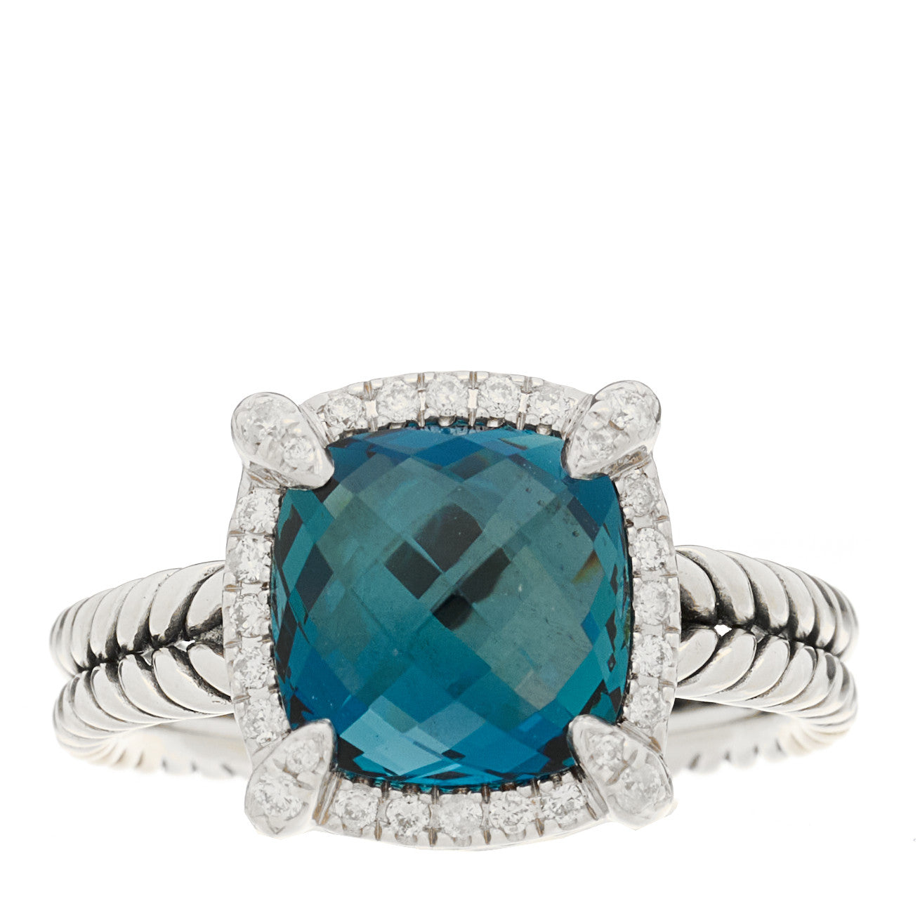 David Yurman Sterling Silver Diamond Hampton Blue Topaz 9mm Chatelaine Pave Bezel Ring 52 6 1 of 4