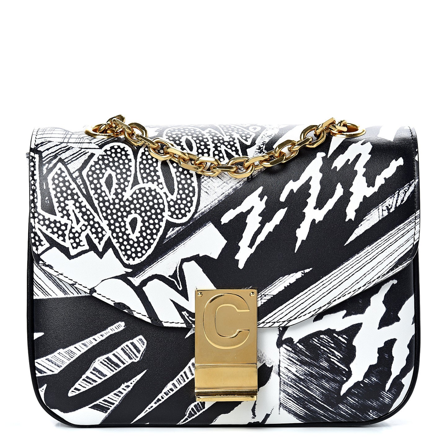 Calfskin Zzhaa Printed x Christian Marclay Small C Bag Black White