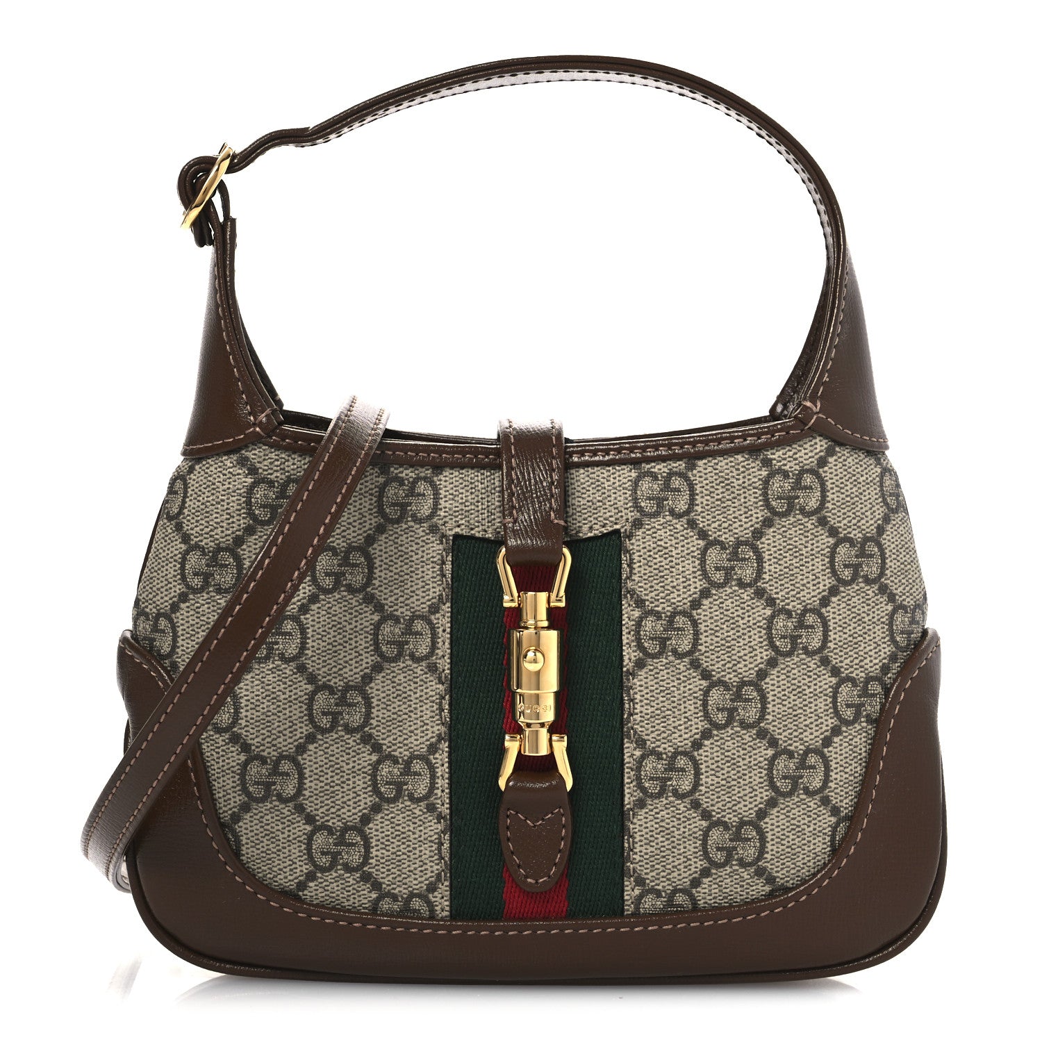 Gucci GG Supreme Monogram Azalea Calfskin Web Mini Jackie 1961 Hobo Beige Ebony Brown Sugar 8 of 11