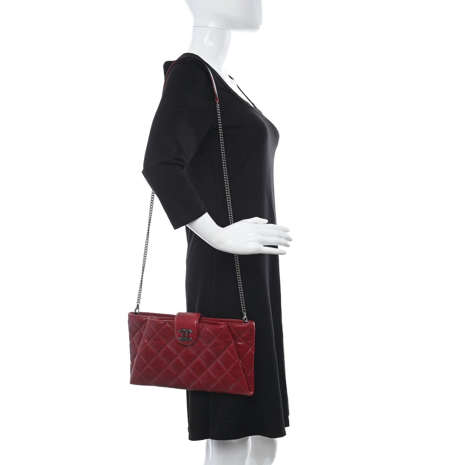 Chanel Aged Calfskin Quilted Zip Clutch Dark Red 2 of 13