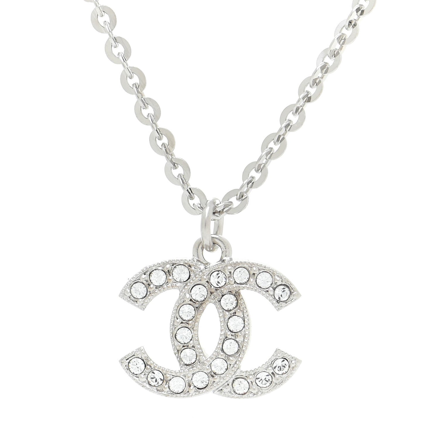 Crystal Pearl CC Pendant Necklace Silver Black