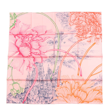 Hermes Silk A l'Ombre des Pivoines Scarf 90 Vieux Rose Encre 1 of 3