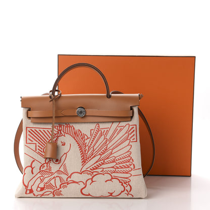 Hermes Vache Hunter Toile Pegase Pop Herbag Zip Retourne 31 PM Capucine Ecru 11 of 11