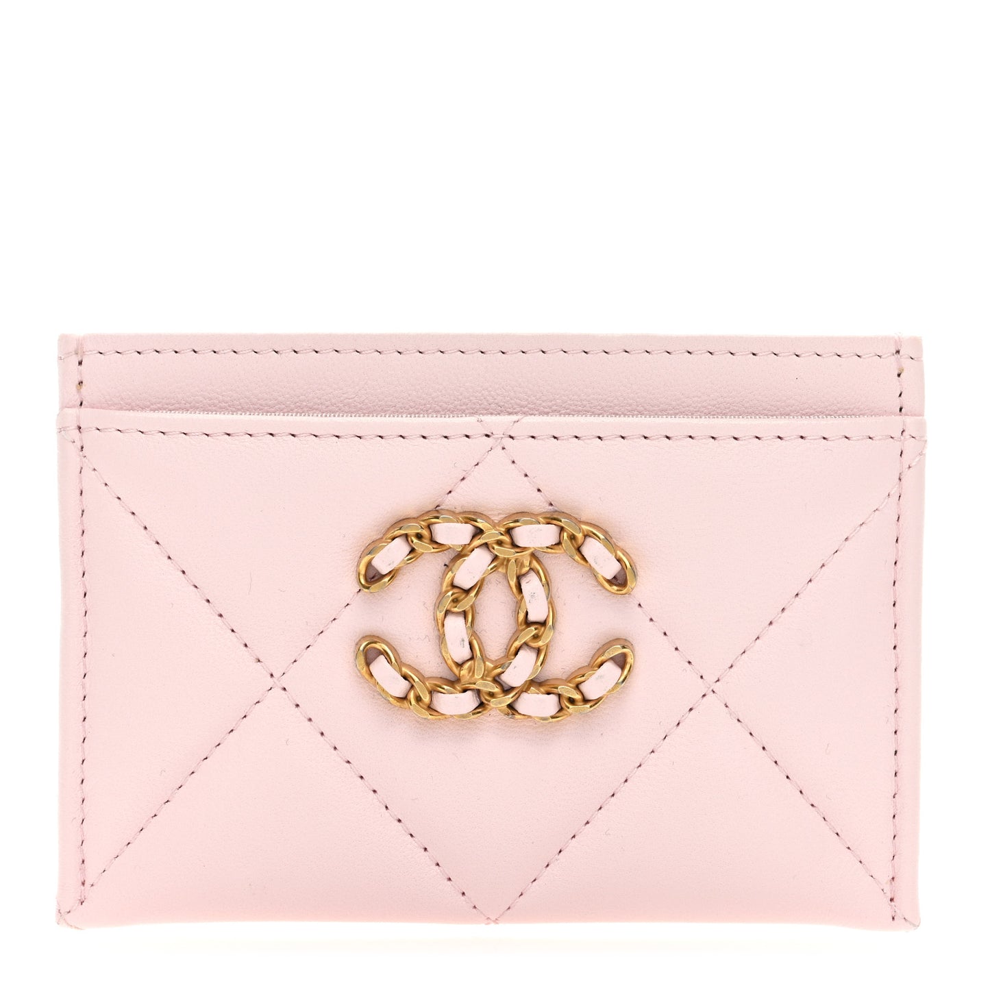 Lambskin Quilted Chanel 19 Card Holder Light Pink