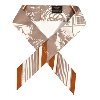 Hermes Silk Ex-Libris Twilly Beige White Caramel 1 of 4