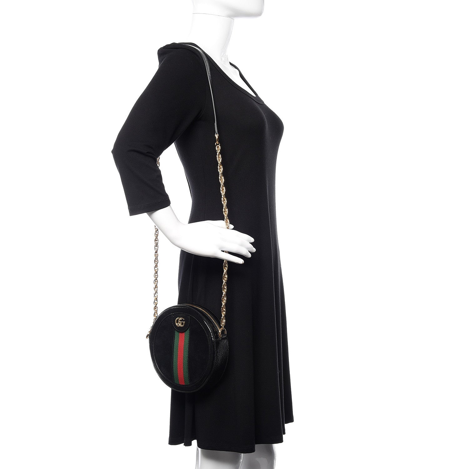 Gucci Suede Patent Web Mini Ophidia Round Shoulder Bag Black 2 of 10