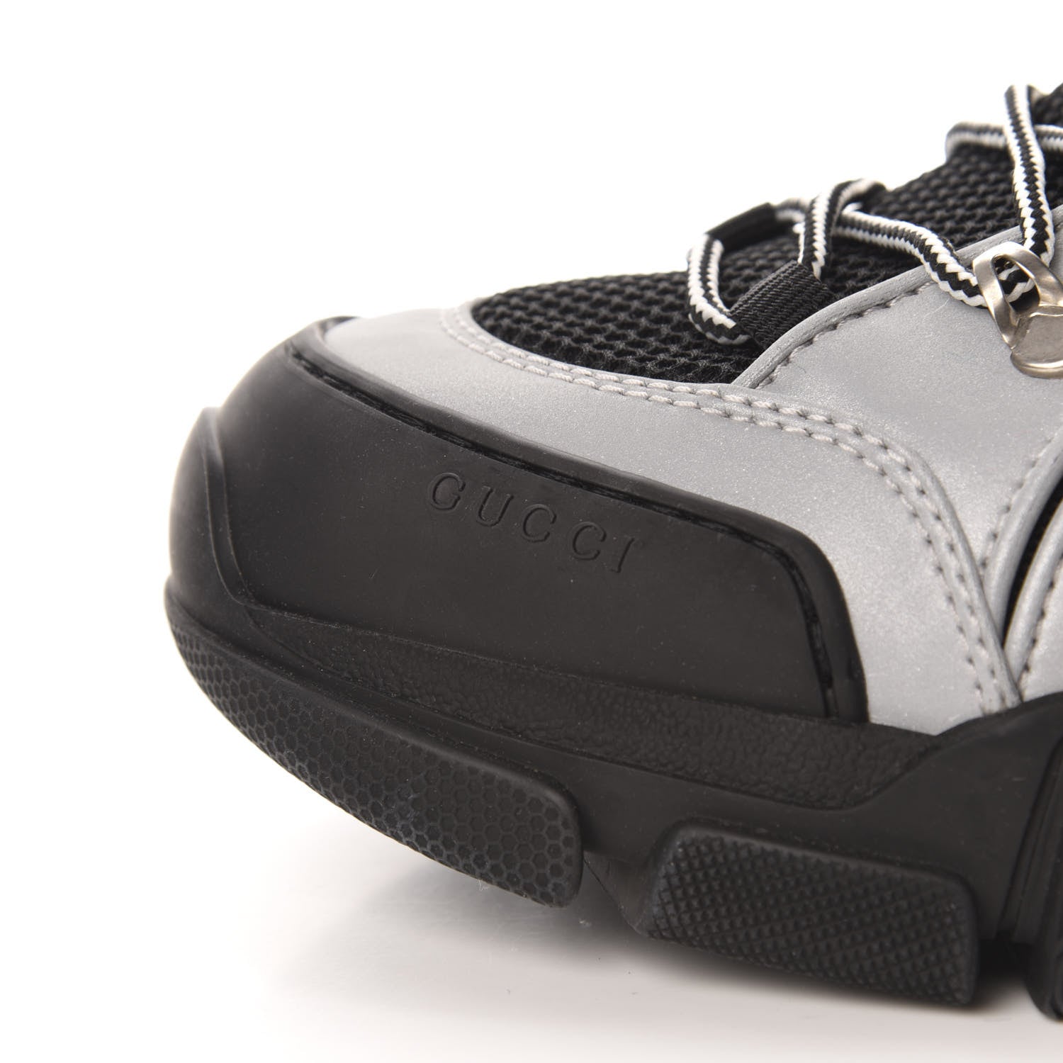 Gucci X SEGA Mesh Technical Canvas Calfskin Reflective Mens Flashtrek Sneakers 10.5 Silver Black 5 of 8