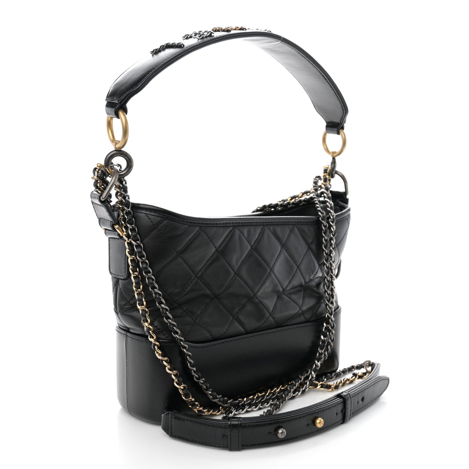 Chanel Aged Smooth Calfskin Quilted Medium Gabrielle Logo Hobo Black 3 of 10