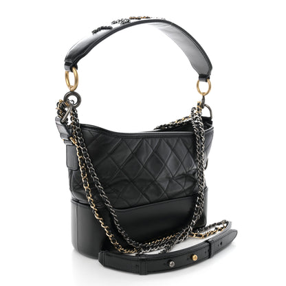Chanel Aged Smooth Calfskin Quilted Medium Gabrielle Logo Hobo Black 3 of 10