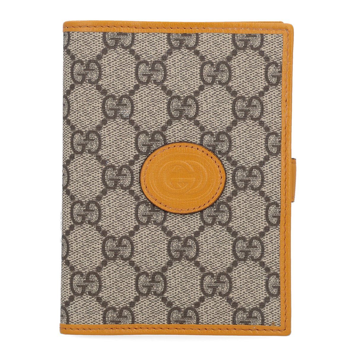 GG Supreme Monogram Textured Calfskin Retro Interlocking G Passport Case Beige Yellow
