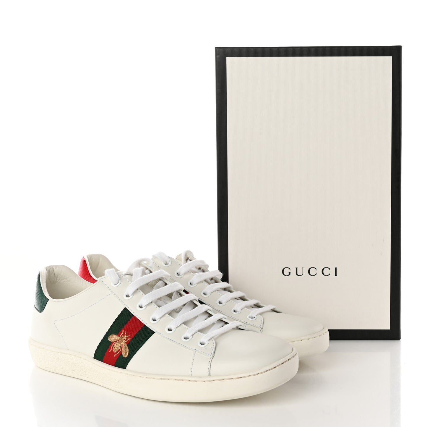 Calfskin Ayers Bee Embroidered Womens Ace Sneakers 41.5 White Green
