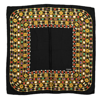 Chanel Silk Pearl Jewel Chain Print Scarf Black 1 of 4