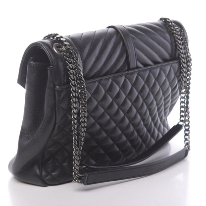 Saint Laurent Calfskin Mixed Matelasse Triquilt Large Monogram Satchel Black 3 of 9