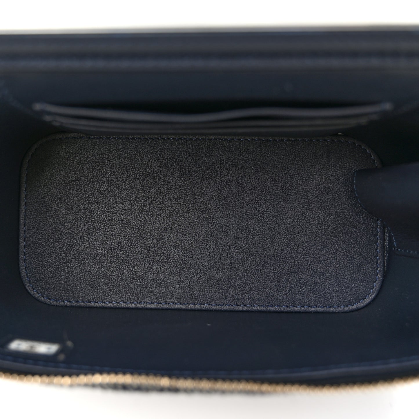 Wool Plaid Quilted Small Vanity Case With Chain Blue