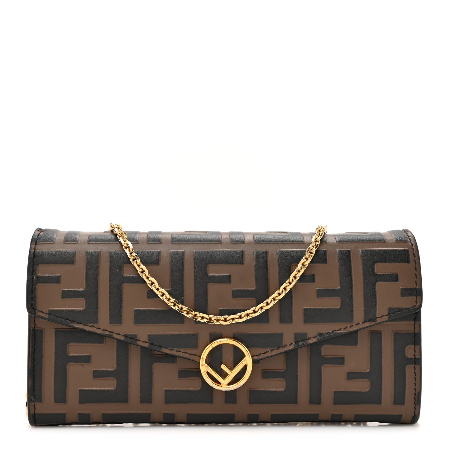 Vitello Soft F is Fendi Bi-Color FF 1974 Embossed Continental Envelope Wallet On Chain Maya Black