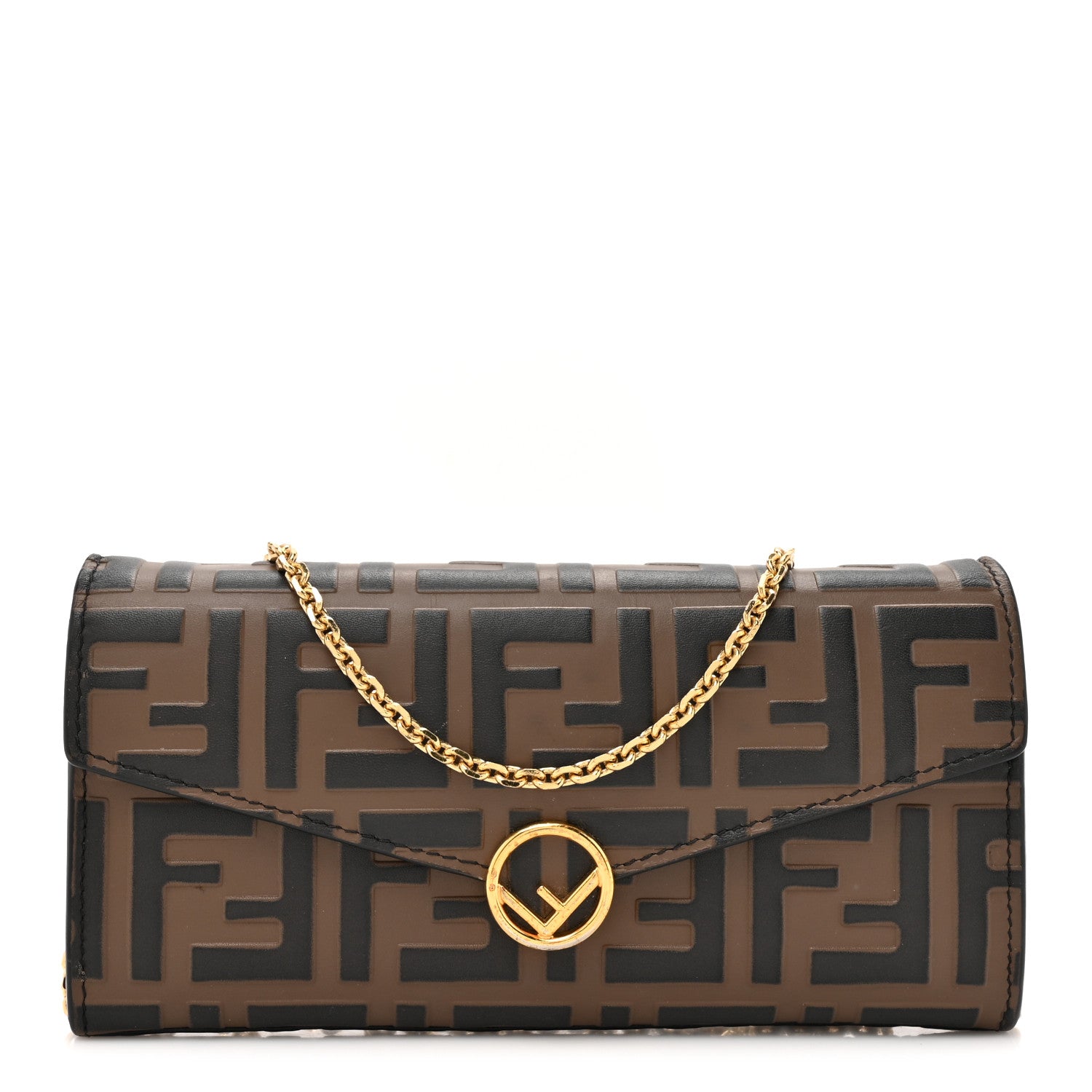 Fendi Vitello Soft F is Fendi Bi-Color FF 1974 Embossed Continental Envelope Wallet On Chain Maya Black 1 of 18