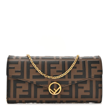 Fendi Vitello Soft F is Fendi Bi-Color FF 1974 Embossed Continental Envelope Wallet On Chain Maya Black 1 of 18