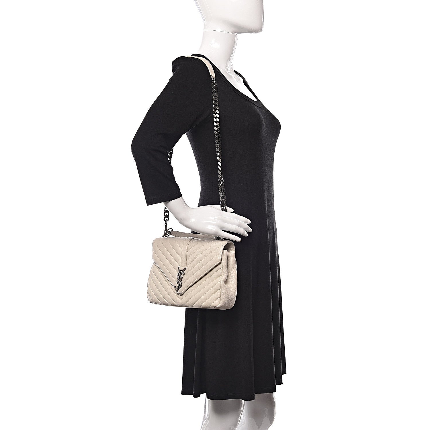 Saint Laurent Sheepskin Matelasse Chevron Monogram Medium College Bag Dove White 2 of 11