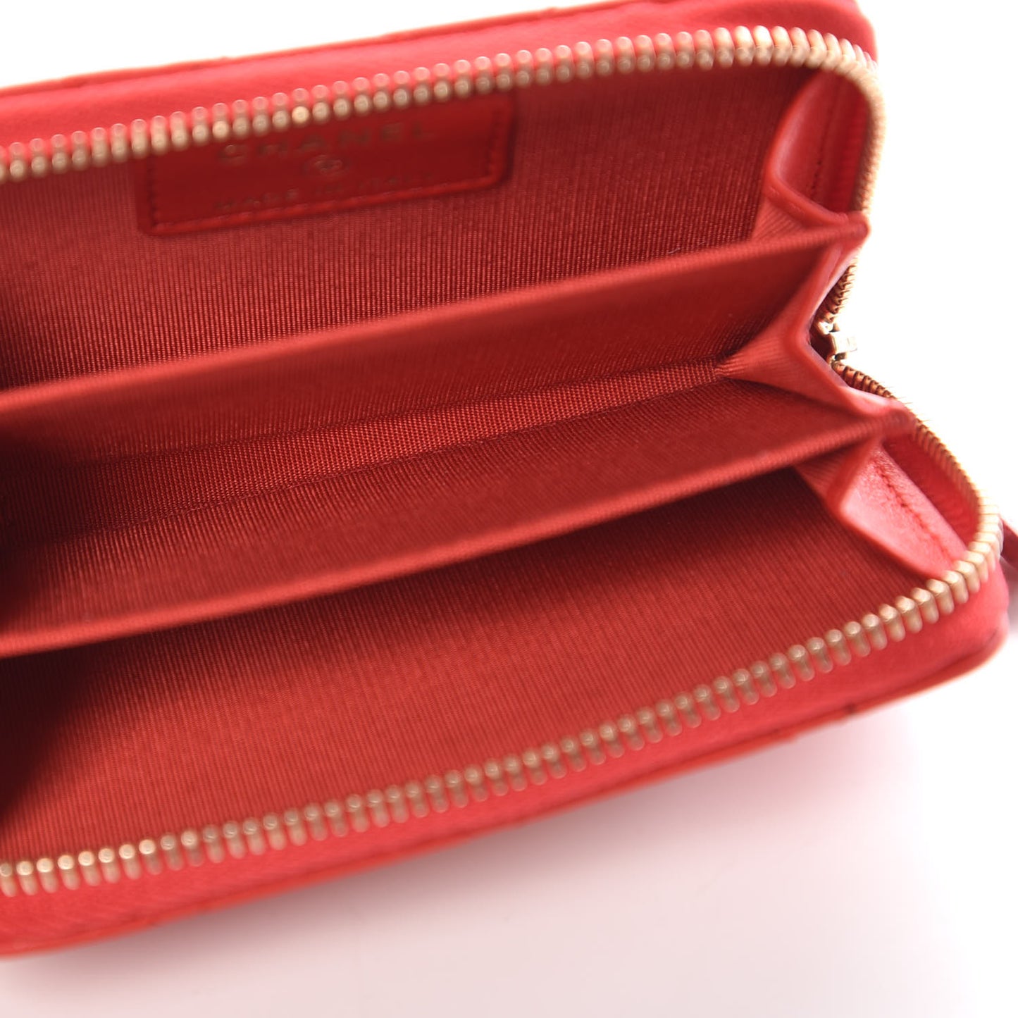 Lambskin Quilted Camellia Zip Coin Purse Red