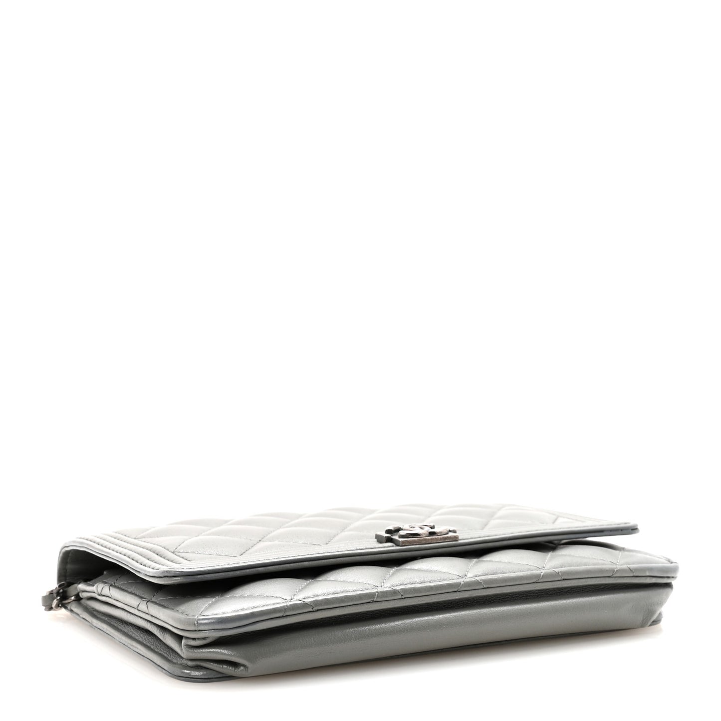 Lambskin Quilted Boy Wallet On Chain WOC Grey