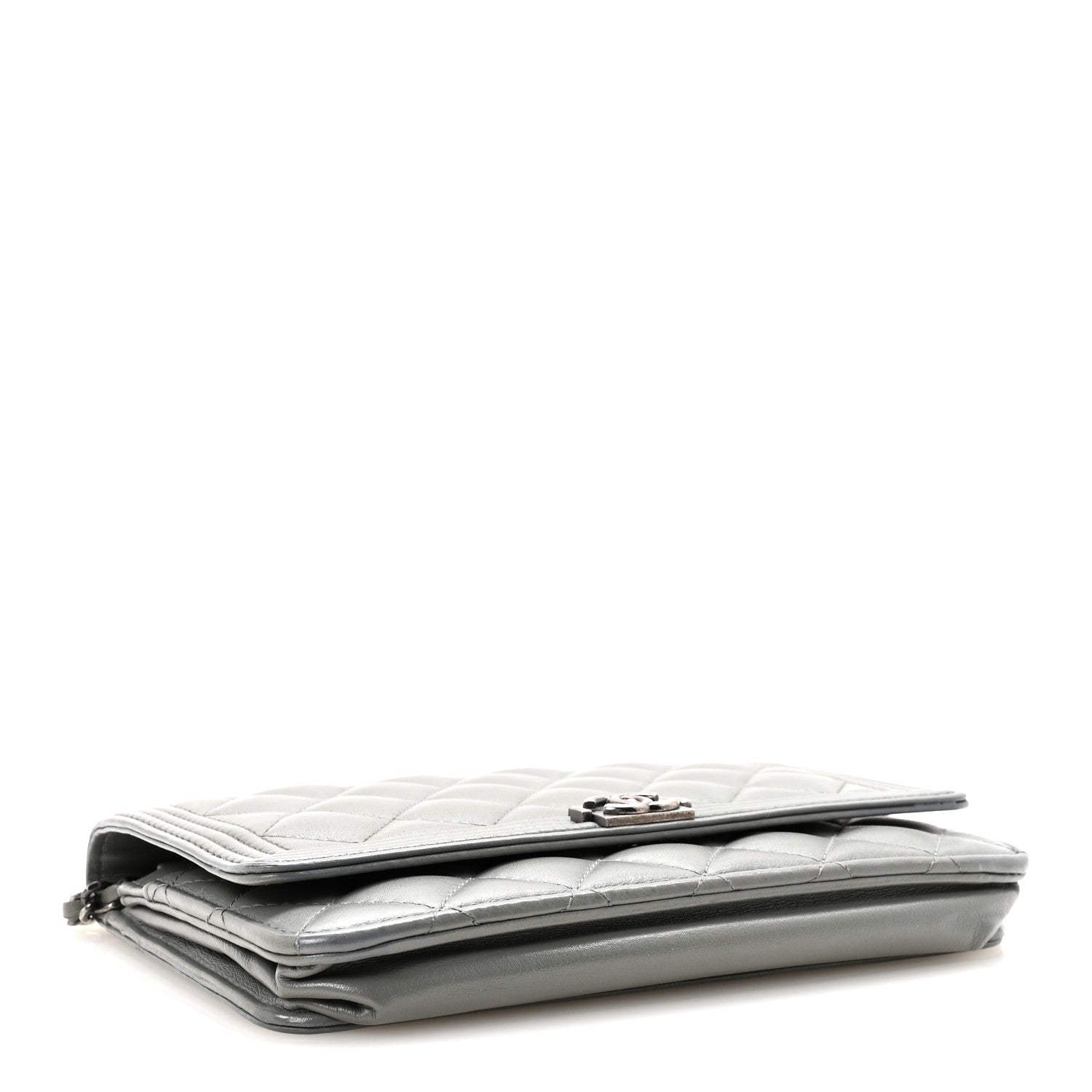 Chanel Lambskin Quilted Boy Wallet On Chain WOC Grey 4 of 12