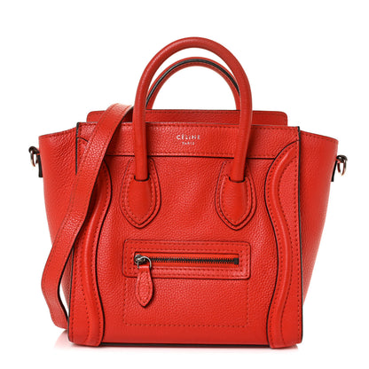Celine Drummed Calfskin Nano Luggage Vermillion 1 of 8