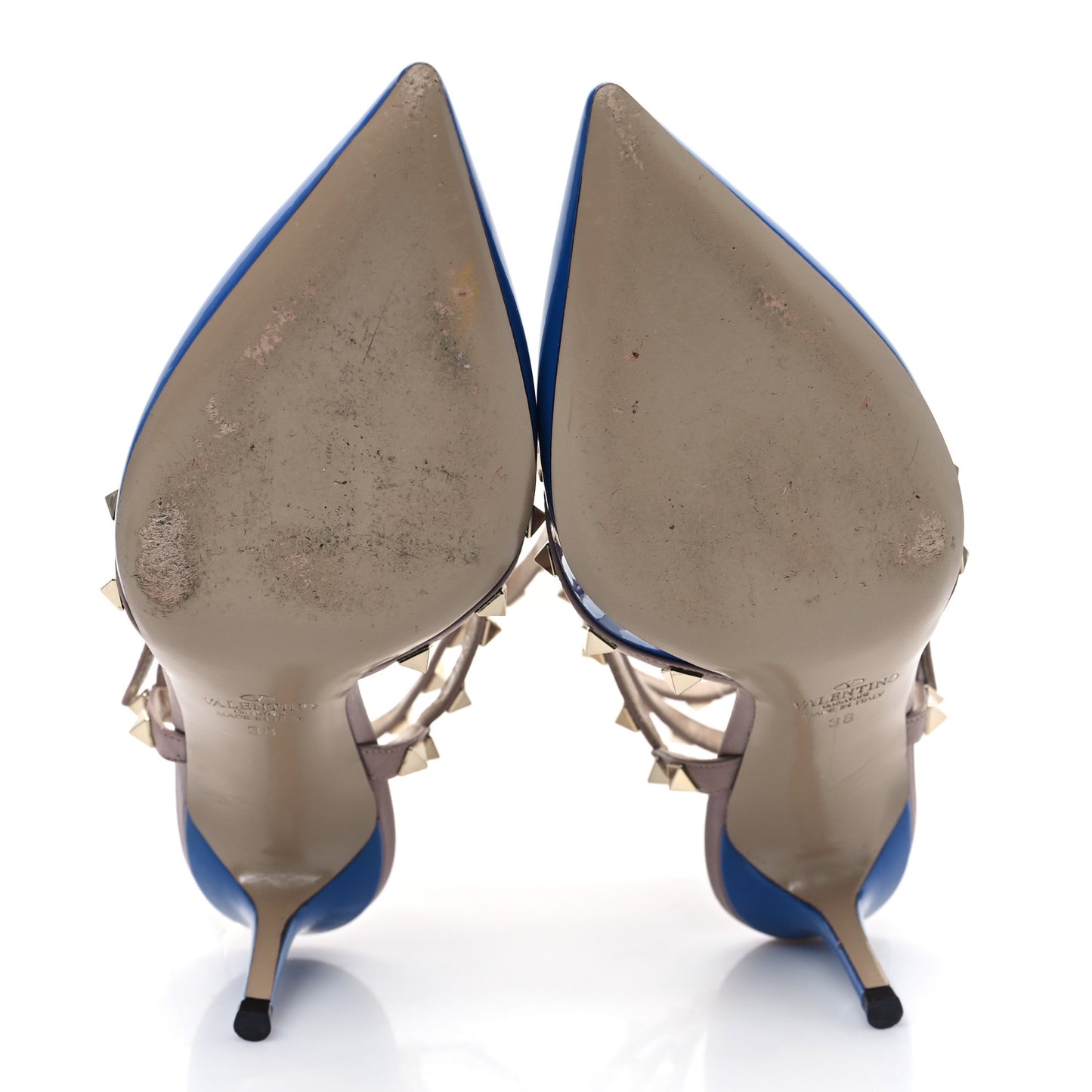 Patent Rockstud Ankle Strap 65mm Pumps 38 Indaco Poudre