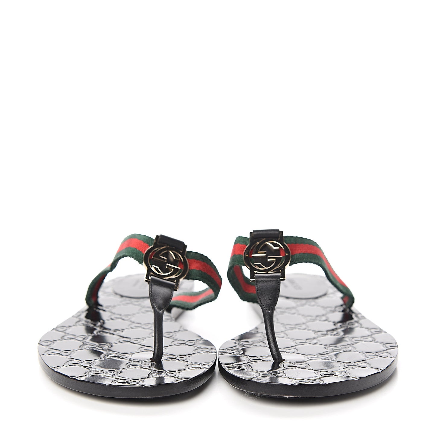 Nylon Guccissima Web Womens Thong Sandals 39.5 Green Red Black
