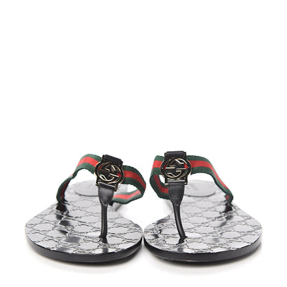 Gucci Nylon Guccissima Web Womens Thong Sandals 39.5 Green Red Black 2 of 8