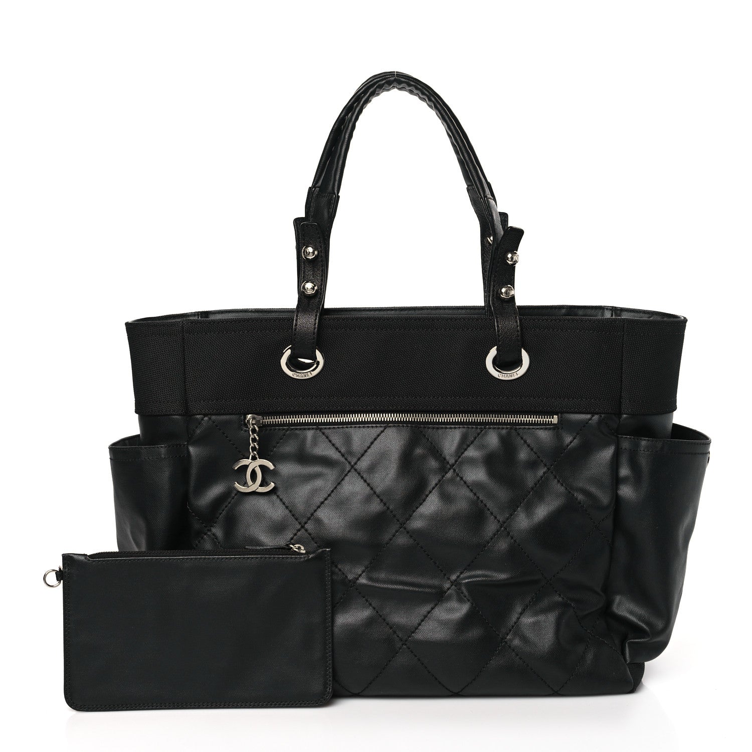 Chanel Coated Canvas Quilted Large Paris Biarritz Tote Black 1 of 10
