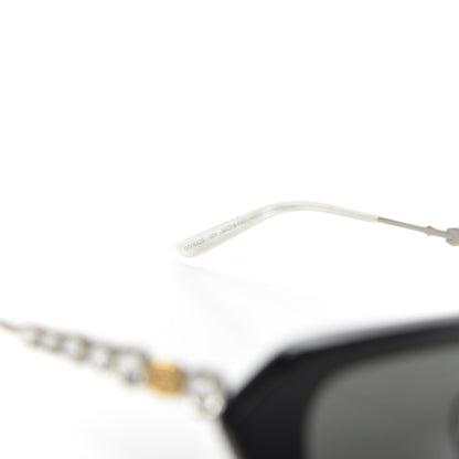 Gucci Acetate Crystal Embellished Rectangle Sunglasses GG0642S Black Gold 6 of 8