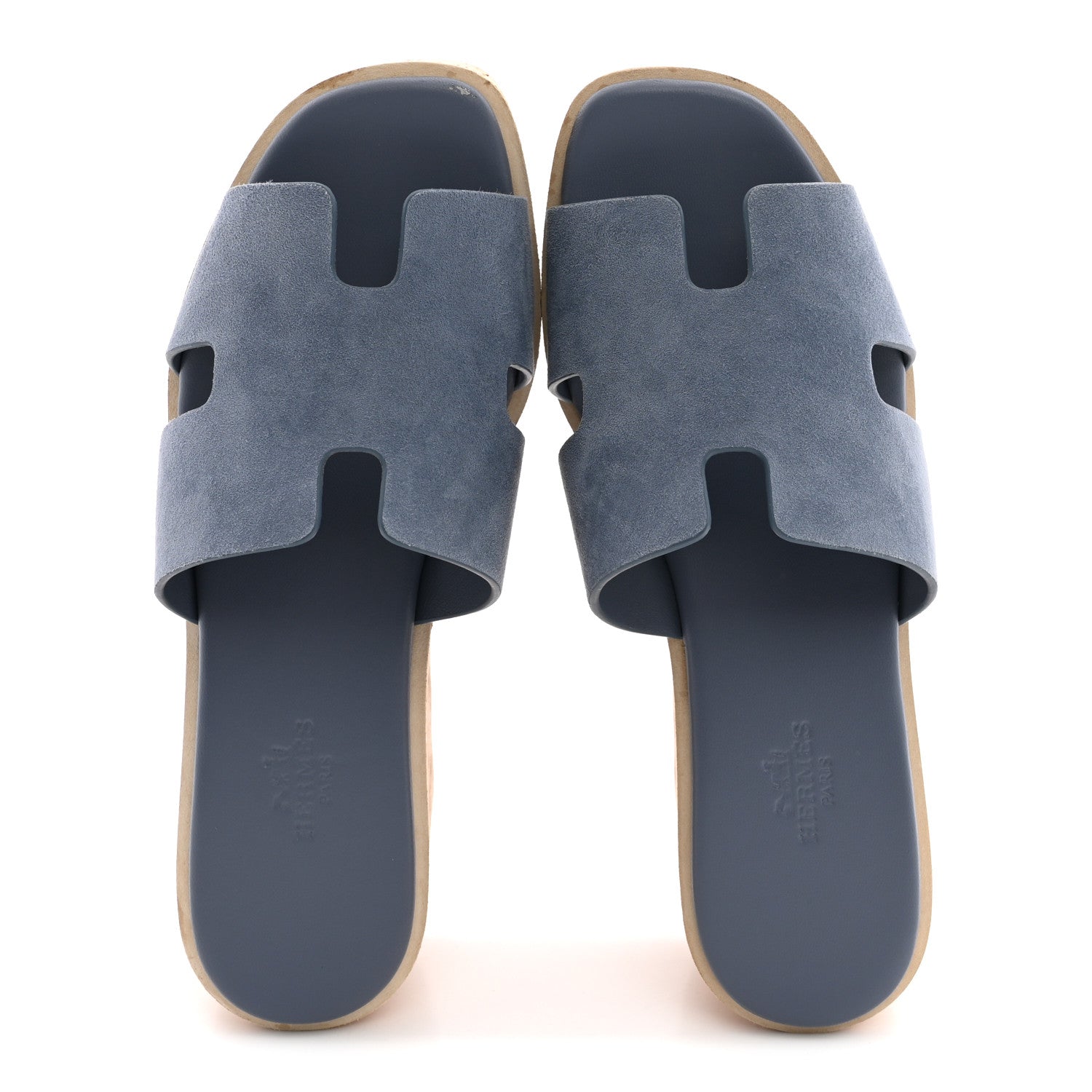 Hermes Suede Goatskin Cork Eze 30 Sandals 35 Bleu Grignon 2 of 12