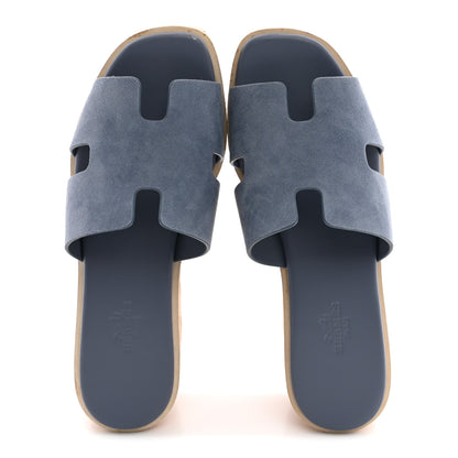 Hermes Suede Goatskin Cork Eze 30 Sandals 35 Bleu Grignon 2 of 12