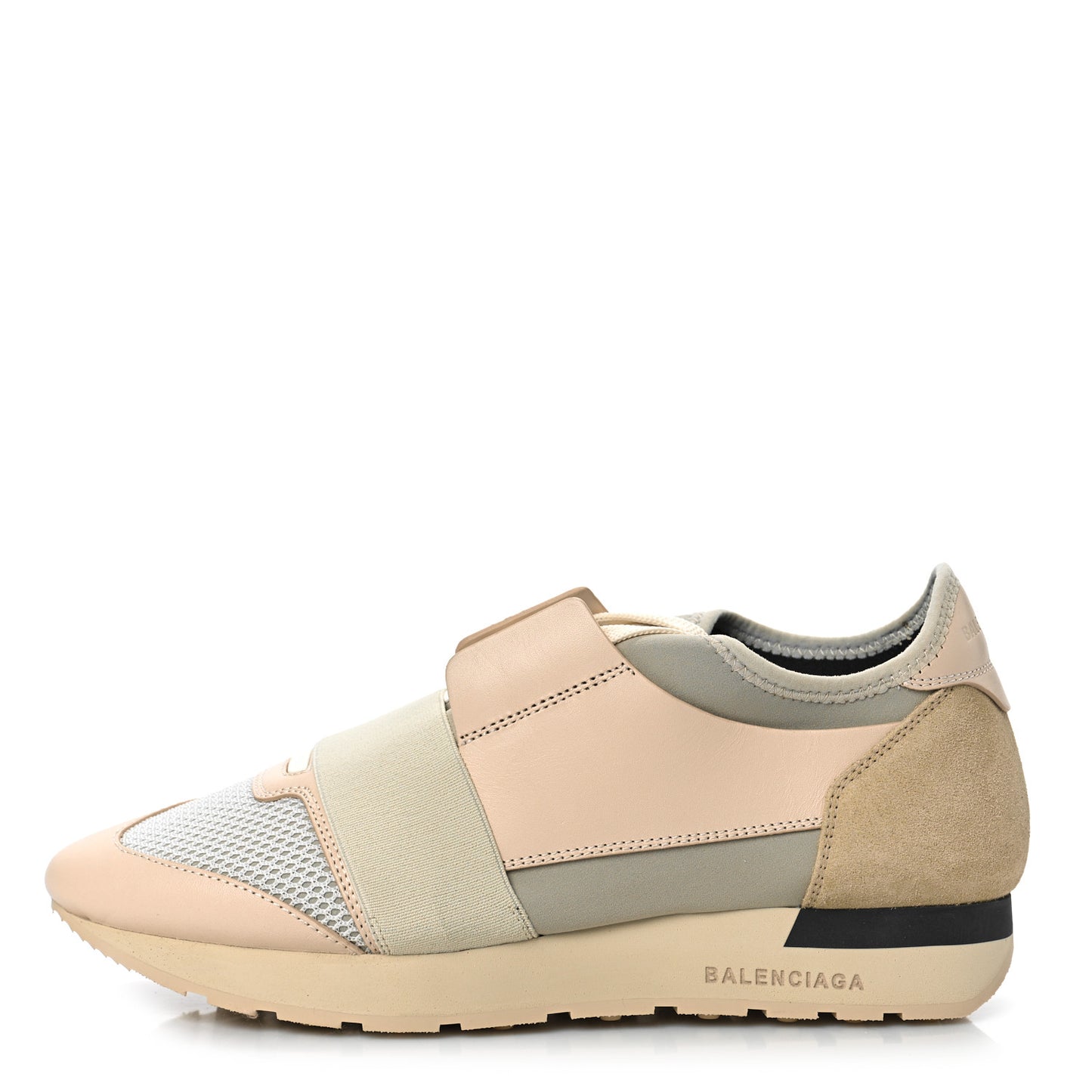 Mesh Calfskin Neoprene Suede Womens Race Runner Sneakers 39 White Black Craie Beige