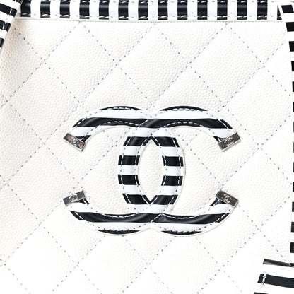 Chanel Caviar Quilted Striped Medium CC Filigree Vanity Case White Black 10 of 10