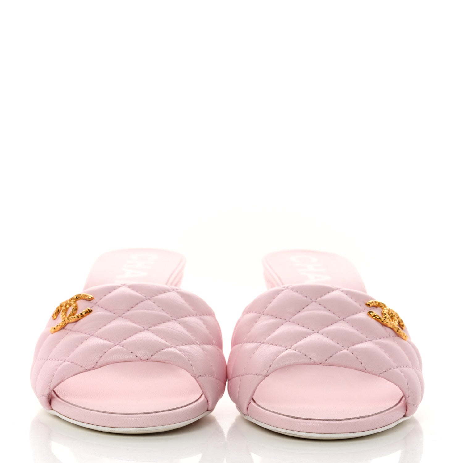 Chanel Lambskin Quilted Textured CC Mules 39.5 Light Pink 2 of 10