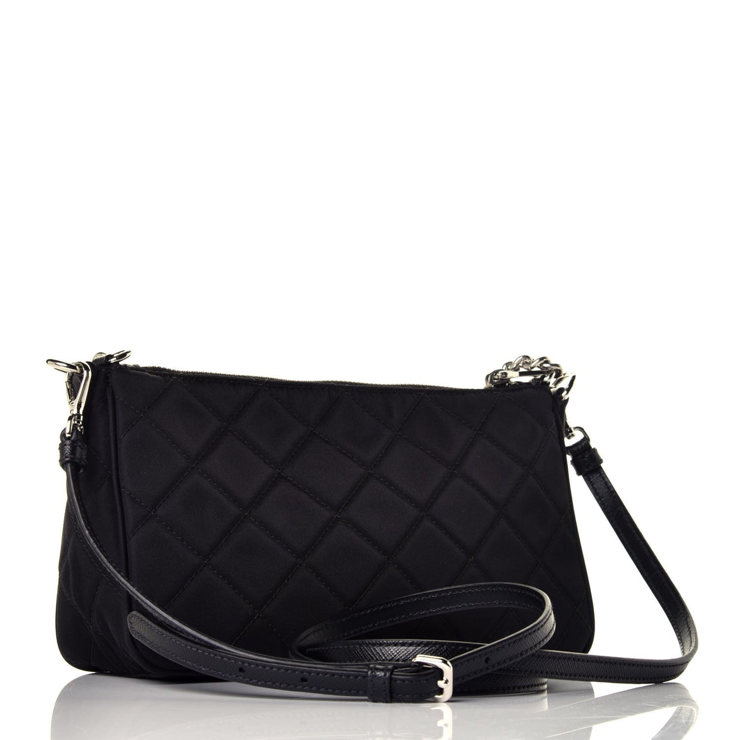 Nylon Tessuto Impuntu Quilted Crossbody Bag Black