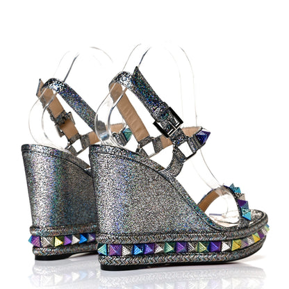 Christian Louboutin Nappa Mica Pyraclou 110 Wedge Sandals 38 Silver 3 of 6