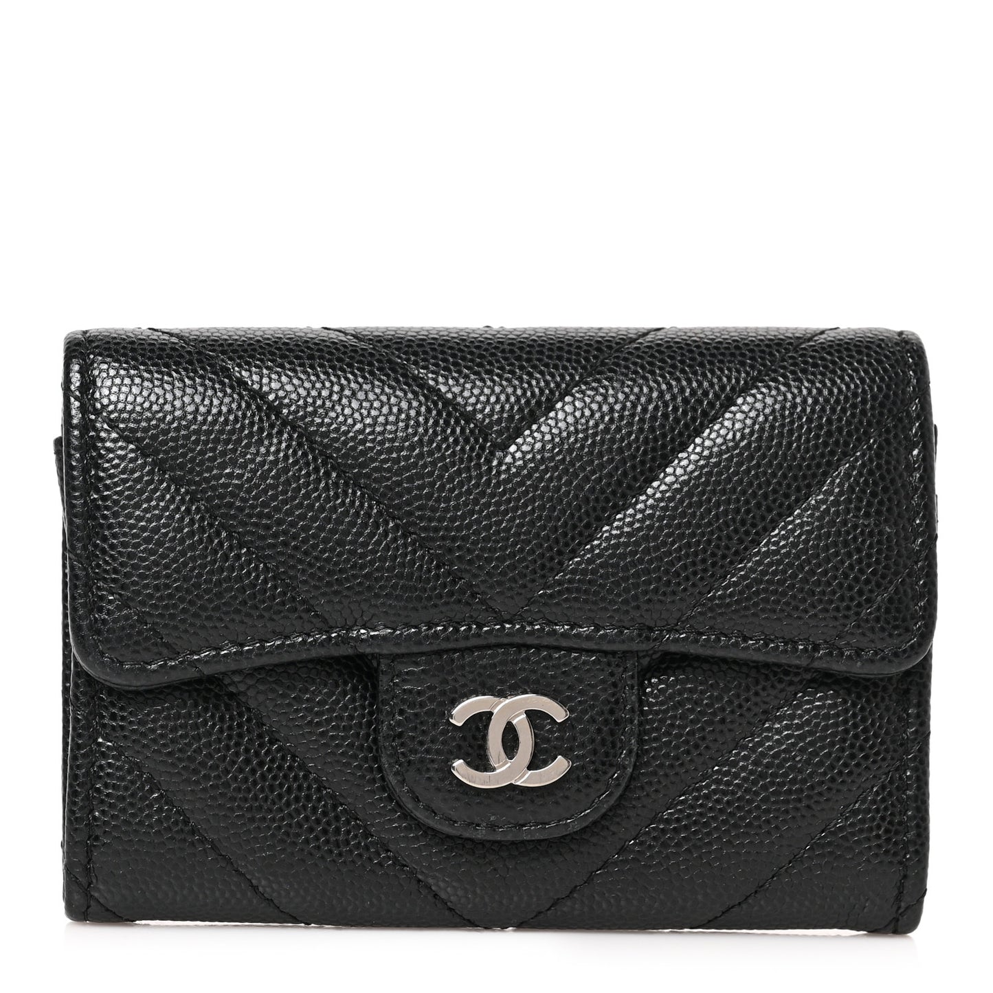 Caviar Chevron Quilted Flap Card Holder Black