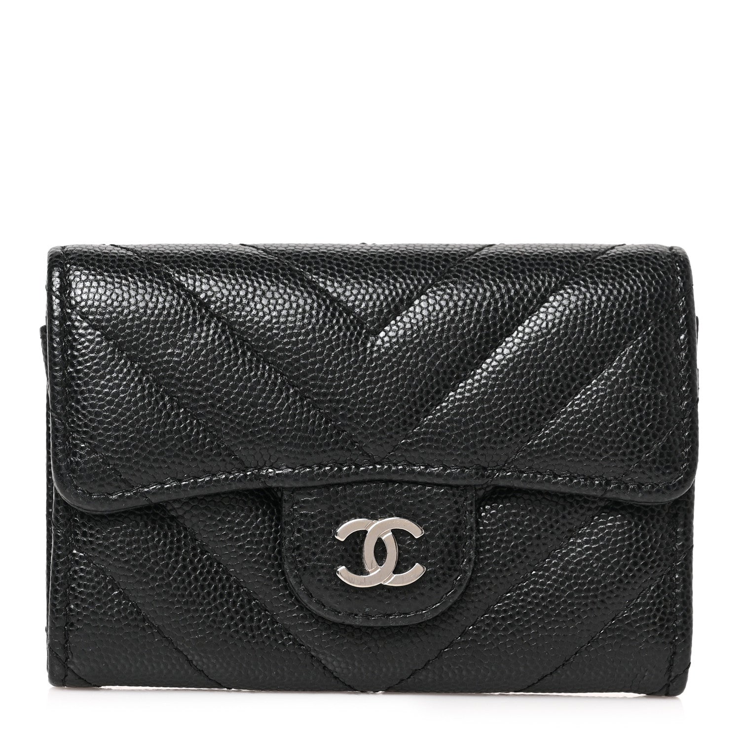 Chanel Caviar Chevron Quilted Flap Card Holder Black 1 of 7